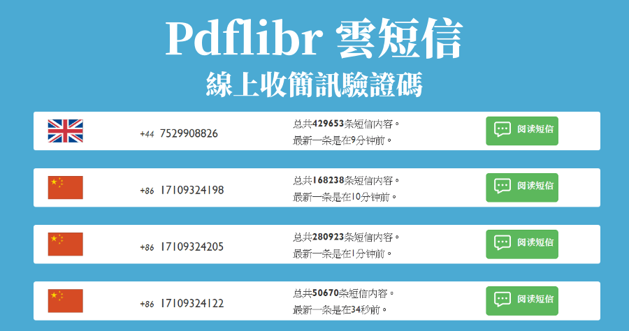 Pdflibr 中國手機驗證碼線上收，暢用大陸 App、網盤服務