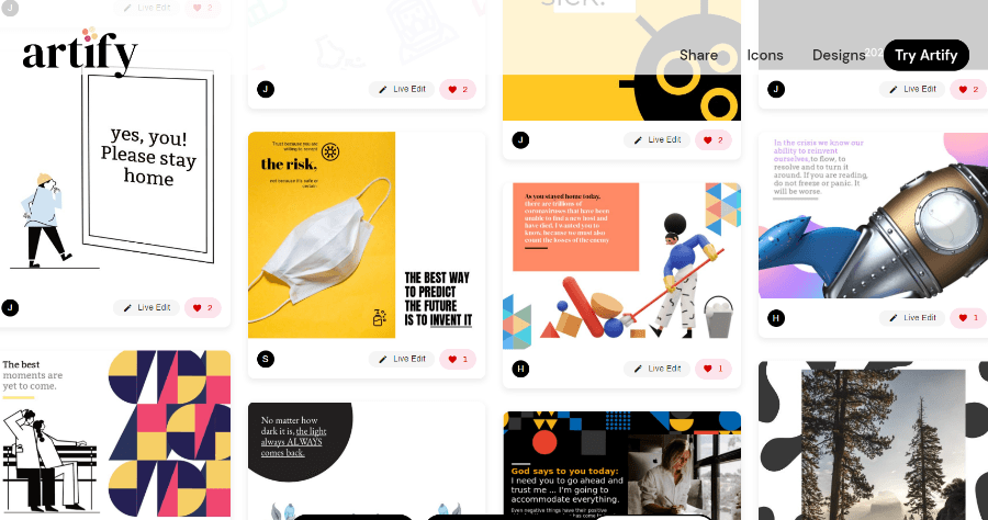 Artify 提供新冠肺炎圖片設計模版及 SNG/PNG icon 圖示，豐富現成模版可直接套用