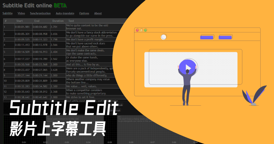 Subtitle Edit 線上編輯字幕服務，免安裝 App 支援 SRT 輸出功能