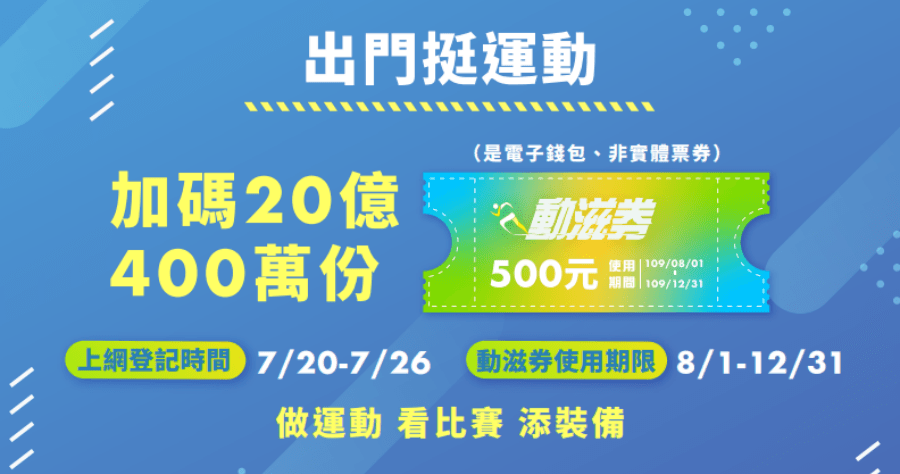 動滋券 500 元你登記了嗎？7/20~7/26 開放申請，可用來買球鞋等運動用品