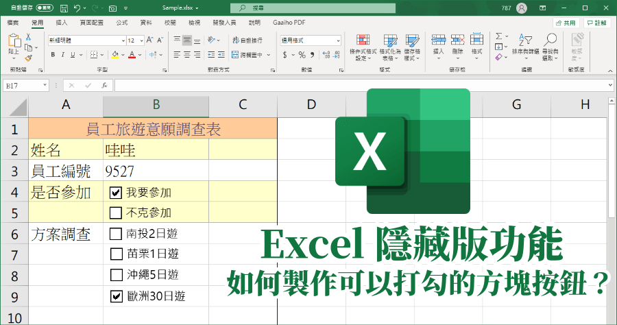 excel儲存格核取方塊