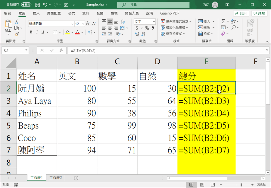 Excel 顯示計算式