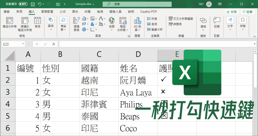 excel 核取方塊