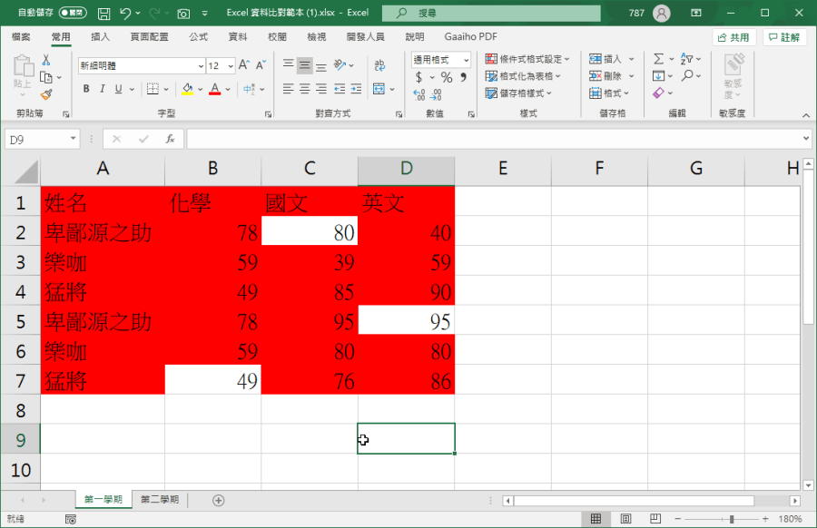 Excel比較兩份表格不同