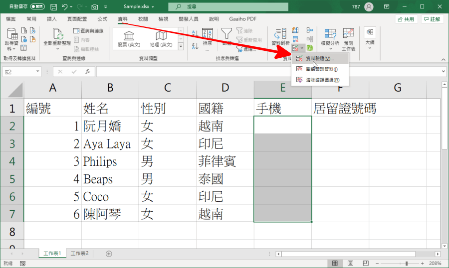 Excel 資料驗證