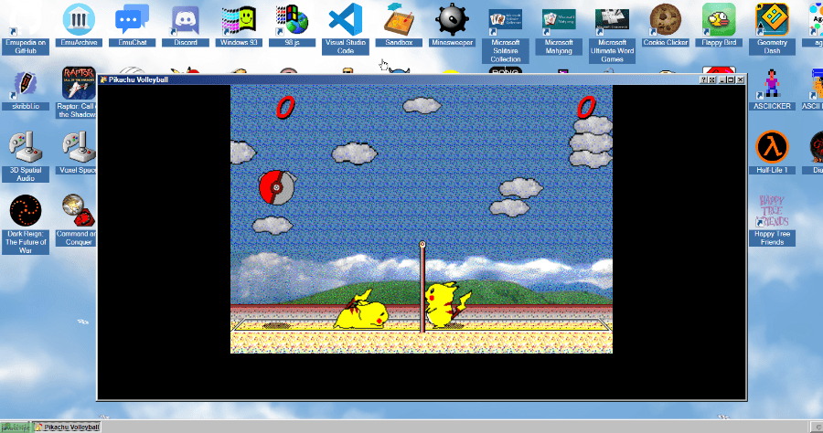 EmuOS 模擬 Windows 95/98，皮卡丘打排球等超過 40 款懷舊遊戲開 Chrome 就能玩