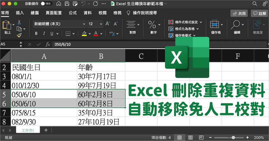 Excel 刪除重複整列