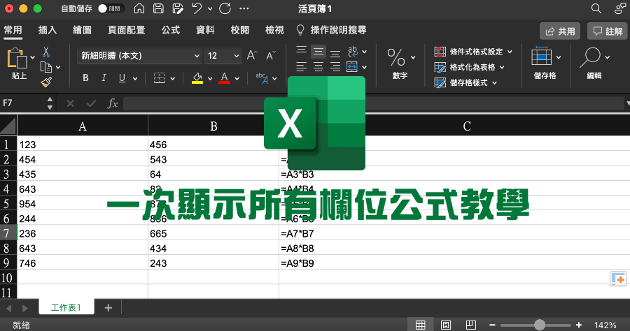 Excel 顯示公式