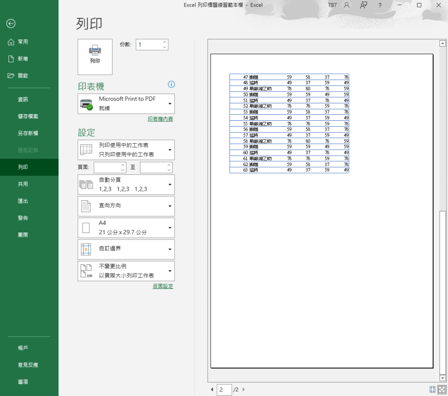 excel 如何列印長表格