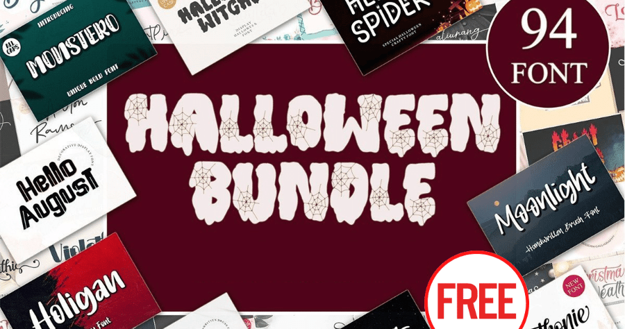 限時免費 Halloween Font Bundle 萬聖節字體共 94 款，價值台幣 38,000 元