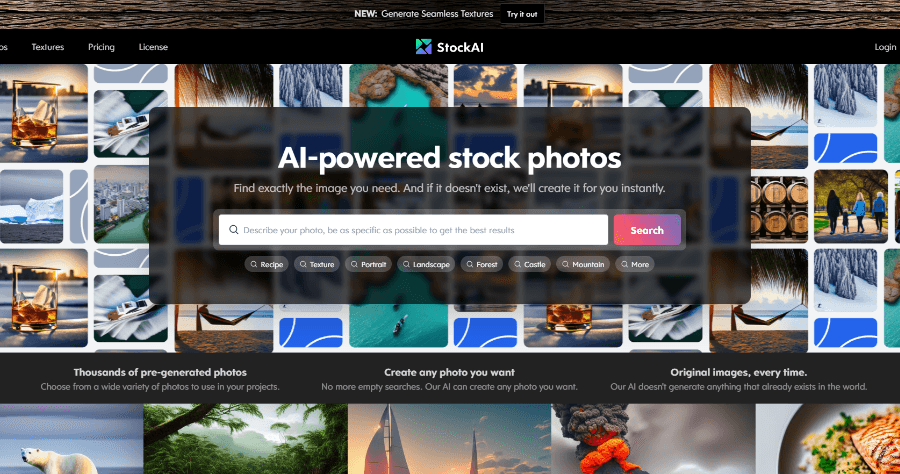 StockAI 以人工智慧產生的免費圖庫，沒結果還能立即製作圖片