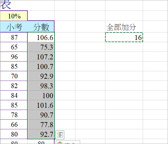 Excel 統一加分