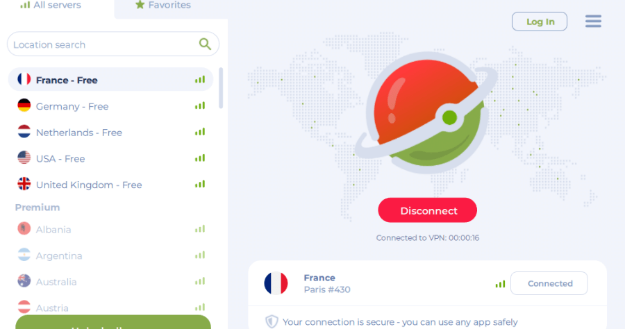 Planet VPN 完全免費無流量上限，支援美國/法國/英國/荷蘭及德國