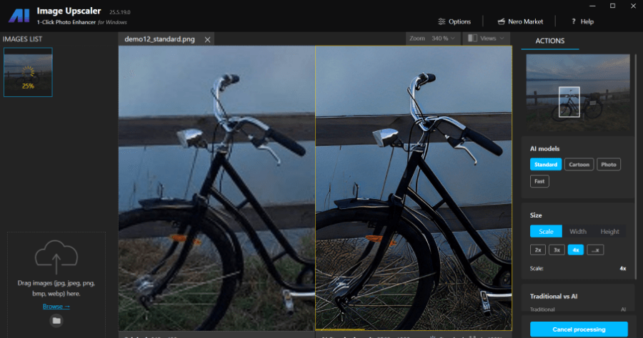 限時免費 Nero AI Image Upscaler AI 無損放大圖片，具備卡通 / 標準/照片等 4 種風格化模式