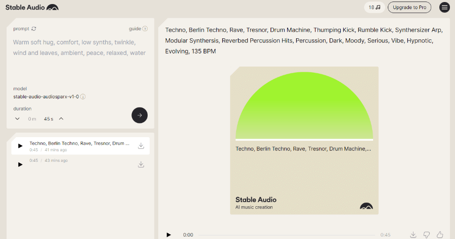 Stable Audio 免費 AI 背景音樂產生器，每月可下載 20 首 MP3