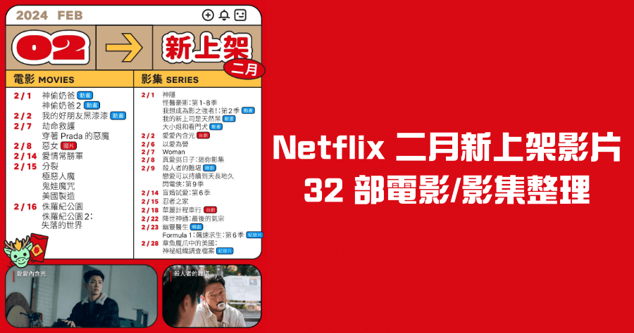 Netflix 2024 二月上架影片懶人包， 32 部影片清單整理