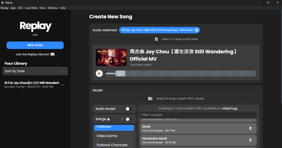 Replay 歌曲變聲軟體，還支援 AI 去人聲 / 去伴奏，可直接載入 YouTube 音樂