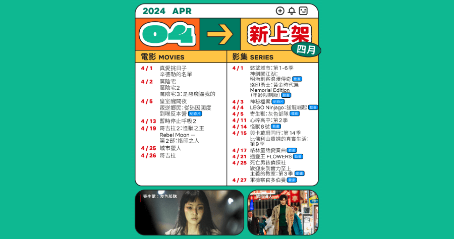 Netflix 2024 四月上架影片懶人包，29 部電影一次看
